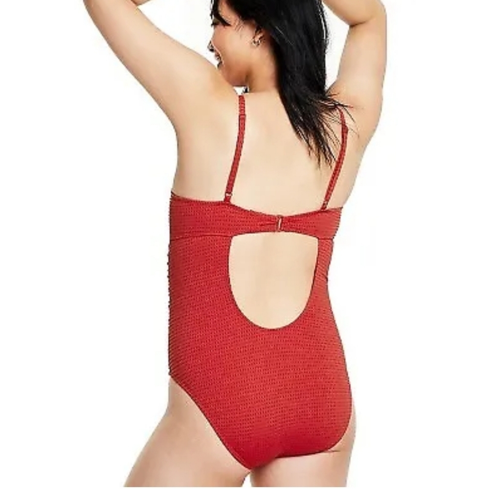 RHODE x Target One-Piece Swimsuit Womens M Rust Red Embossed Dot Ruffle - Picture 4 of 7